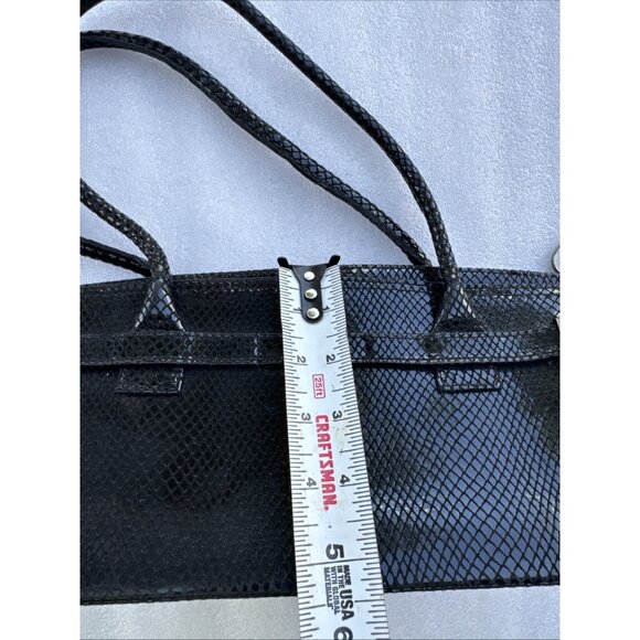 Stuart Weitzman Black Snake Embossed Leather Shoulder Bag W/Double Straps - Picture 7 of 10